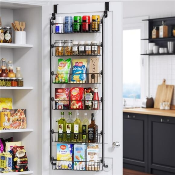 Over the Door Metal Organizer 6 Tier Pantry Rack Kitchen Storage Shelves - Picture 1 of 7